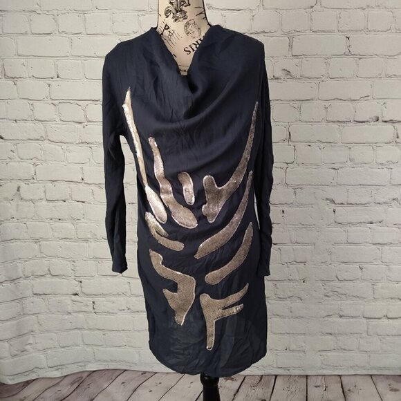 Matthew Williamson Designer Sheath Drape Front Dress Silver Sequins Blue Size 2 - Picture 6 of 7